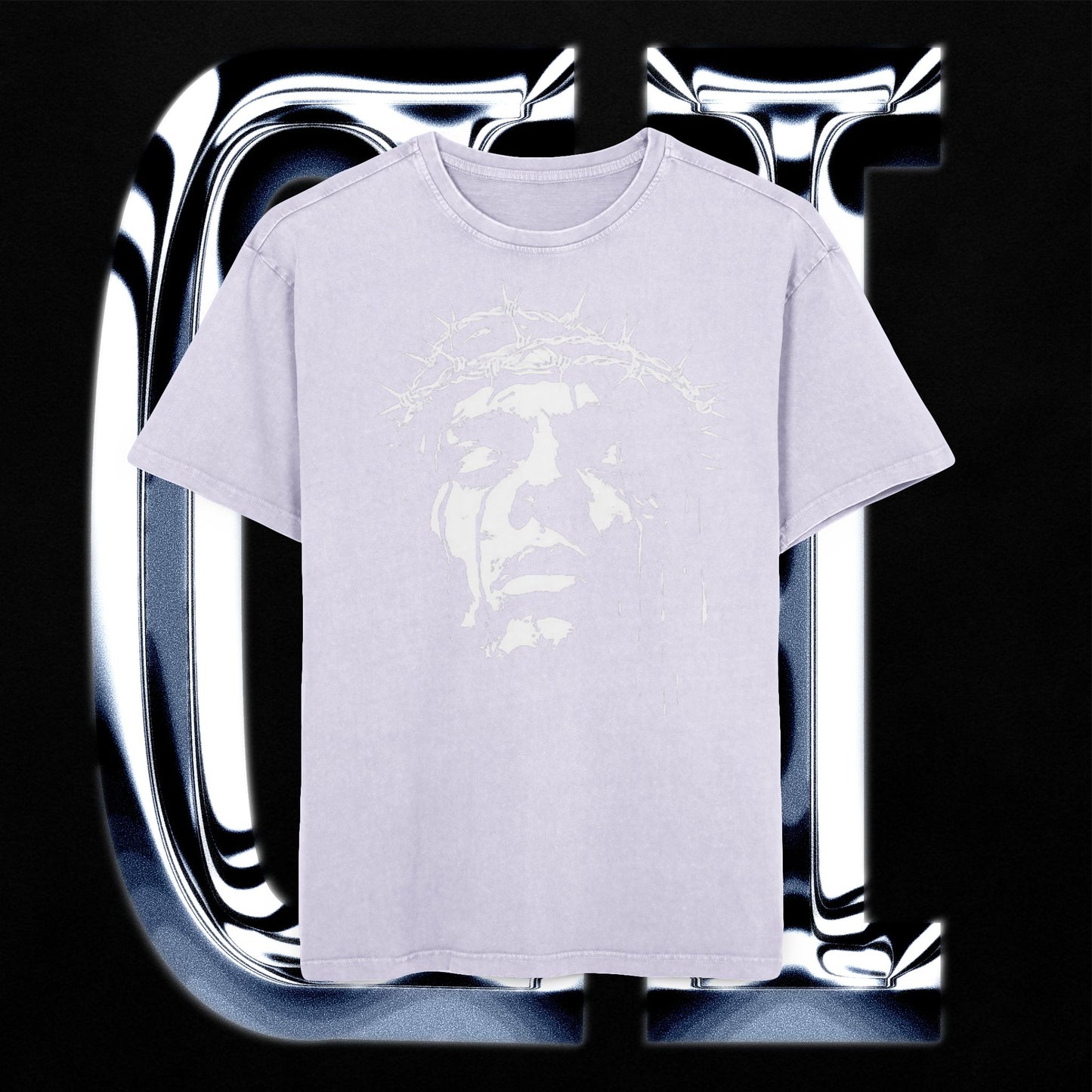 Jesus Wept Oversized Acid-Washed T-Shirt – Faith-Based Streetwear with Crown of Thorns Graphic on display.