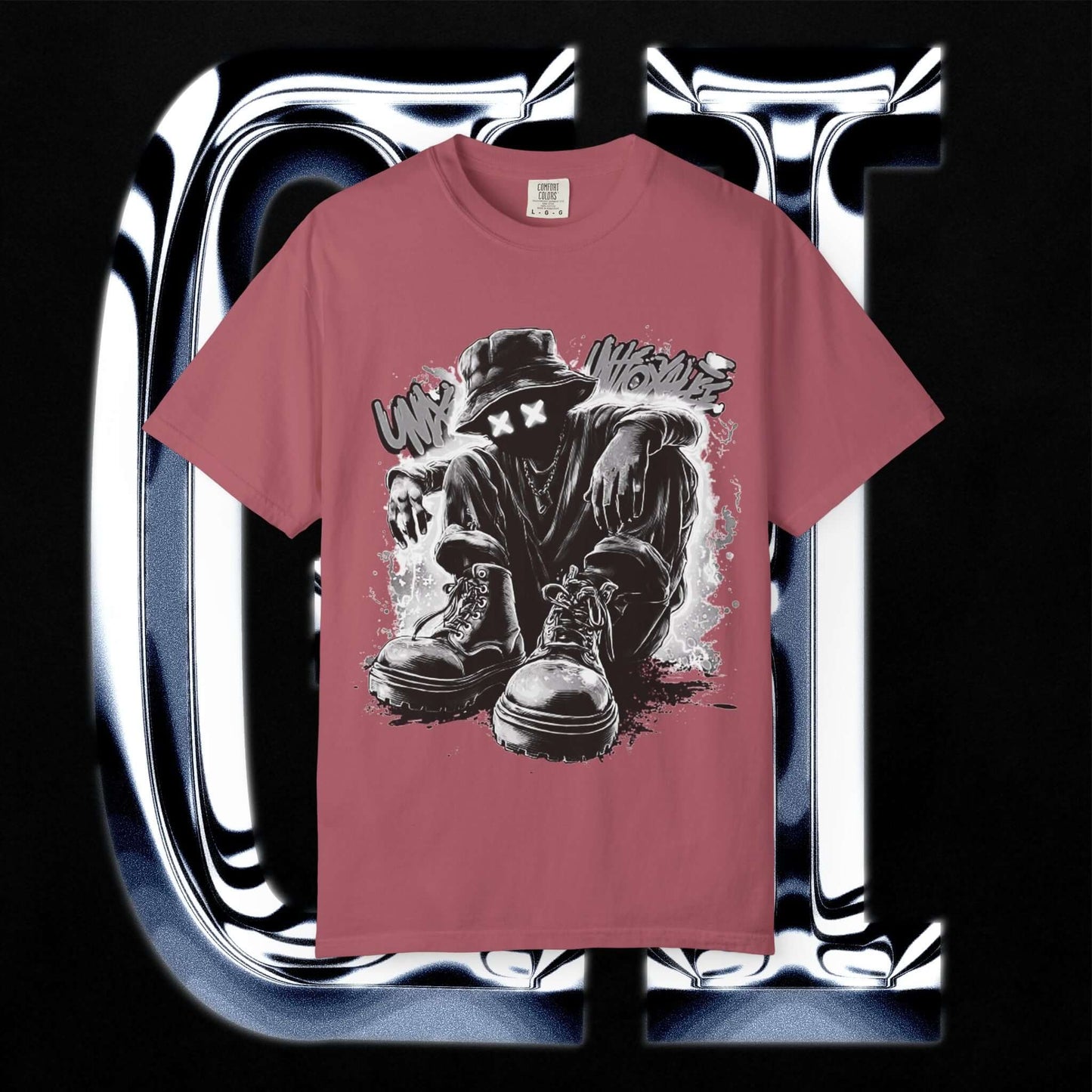 Garment-Dyed Streetwear Tee XX Urban Recline Graphic on display with unique vintage-inspired design.