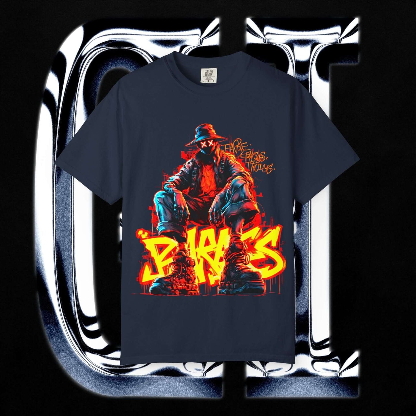 Streetwear Tee XX BRKS featuring bold BRKS Graffiti design in vibrant colors on a navy background.