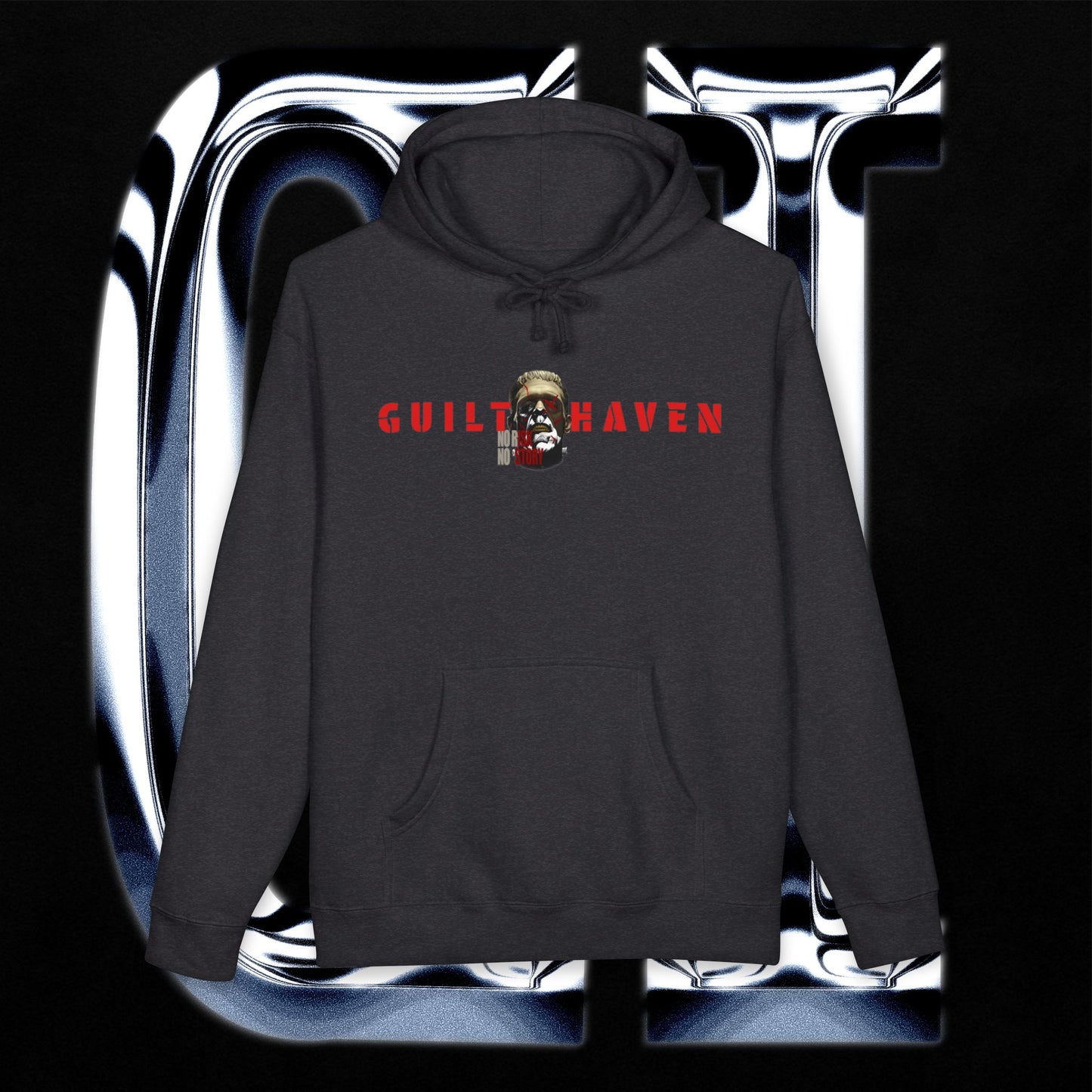 No Risk No Story "Guilt Haven" Hoodie — Graphic Pullover for Bold Adventurers