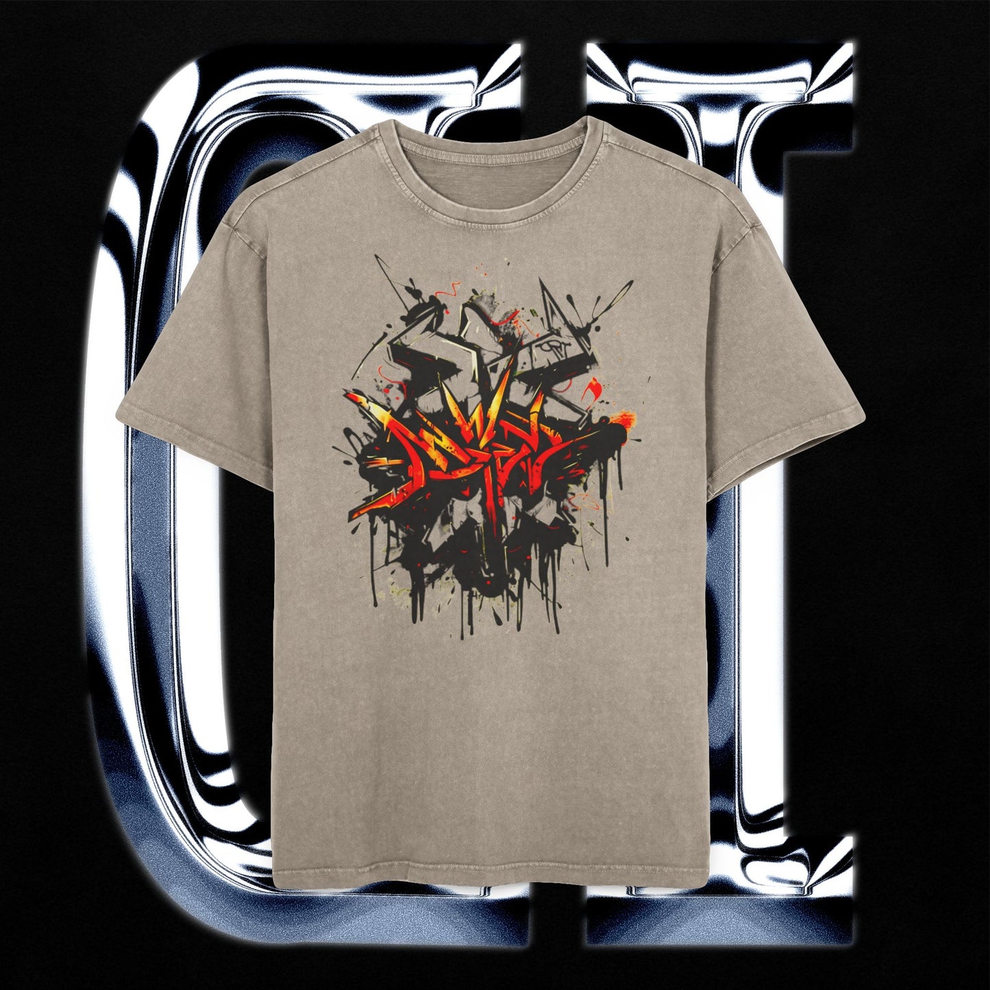 Urban Graffix Drip Tee – Street Art Style Graphic Oversized T-Shirt on a black background with artistic letters.