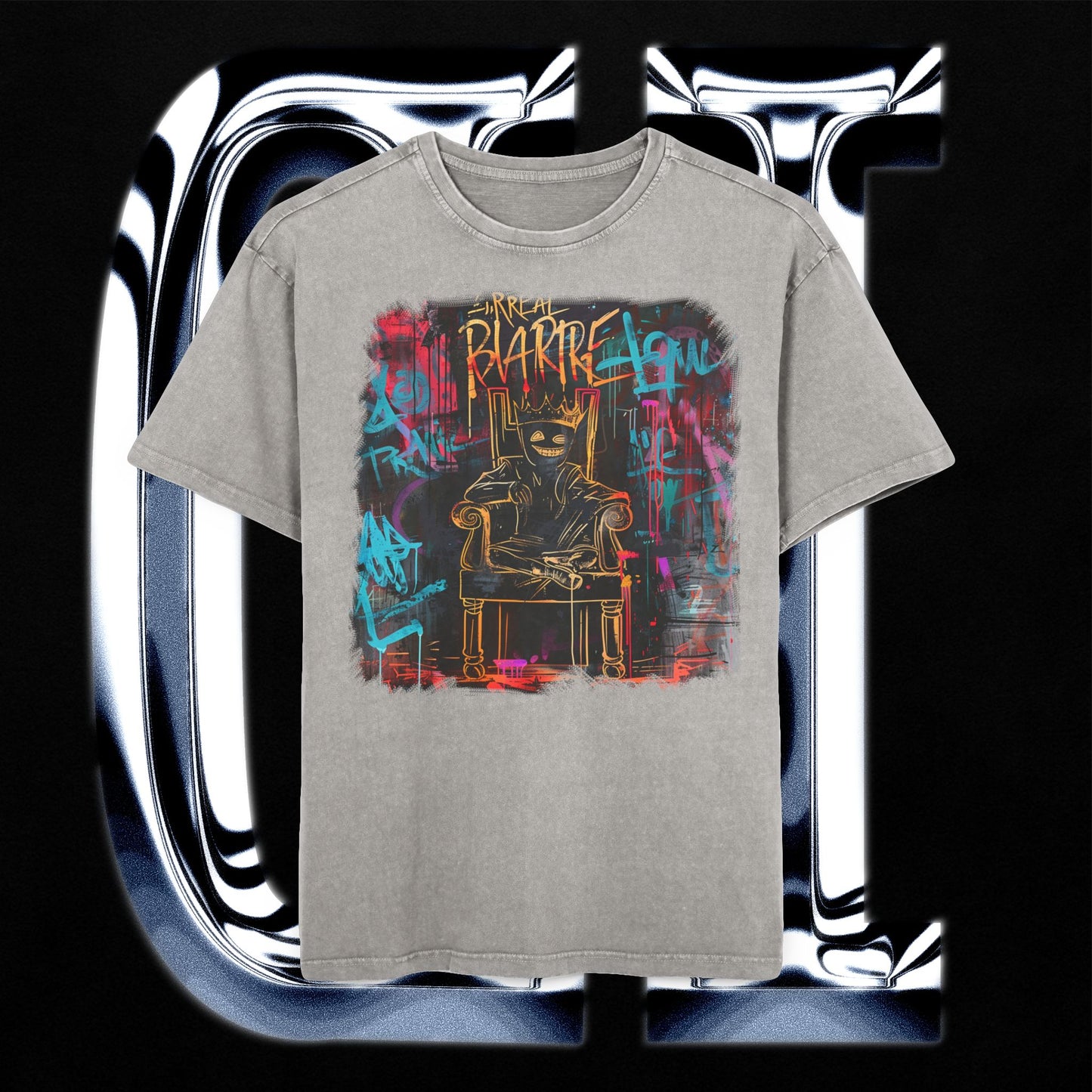 Bizarre King Oversized Acid-Washed T-Shirt – Urban Graffiti Art Streetwear Tee featuring bold graffiti design.
