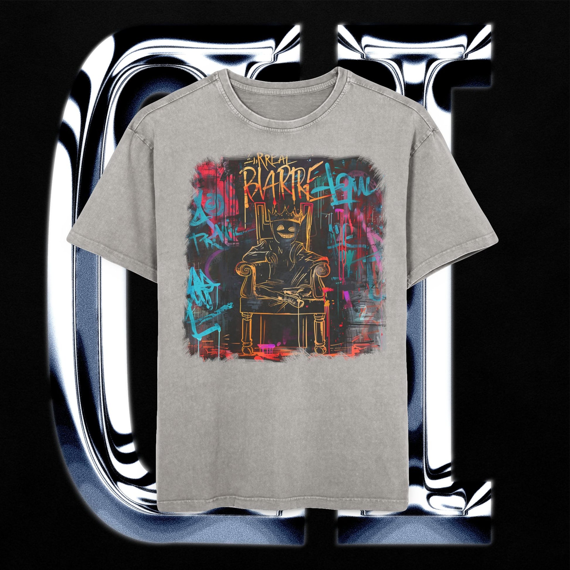 Bizarre King Oversized Acid-Washed T-Shirt – Urban Graffiti Art Streetwear Tee featuring bold graffiti design.
