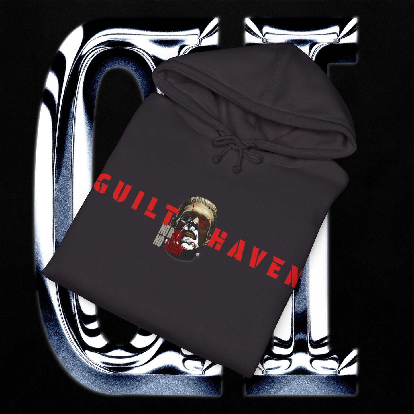 No Risk No Story "Guilt Haven" Hoodie — Graphic Pullover for Bold Adventurers