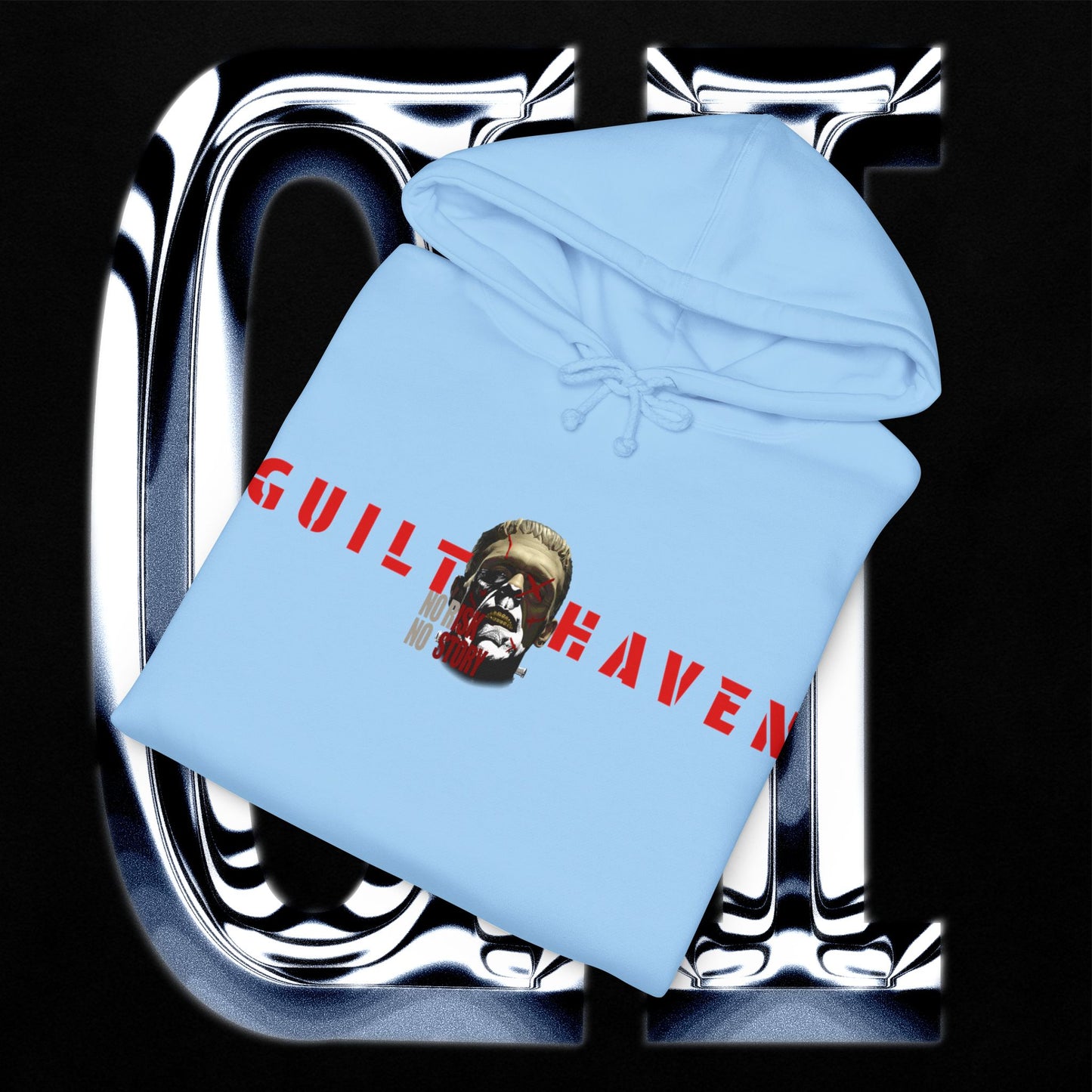 No Risk No Story "Guilt Haven" Hoodie — Graphic Pullover for Bold Adventurers