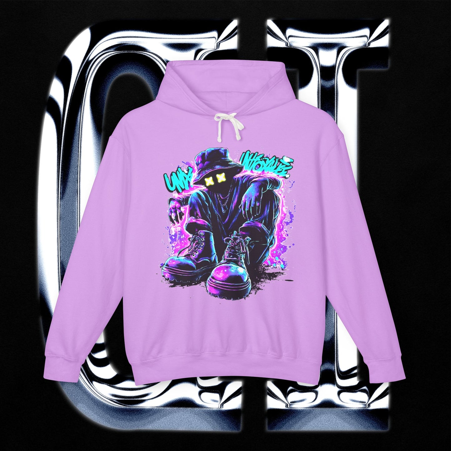 Mystery Shadow Hoodie — Neon Grunge “Who’s Watching” Streetwear