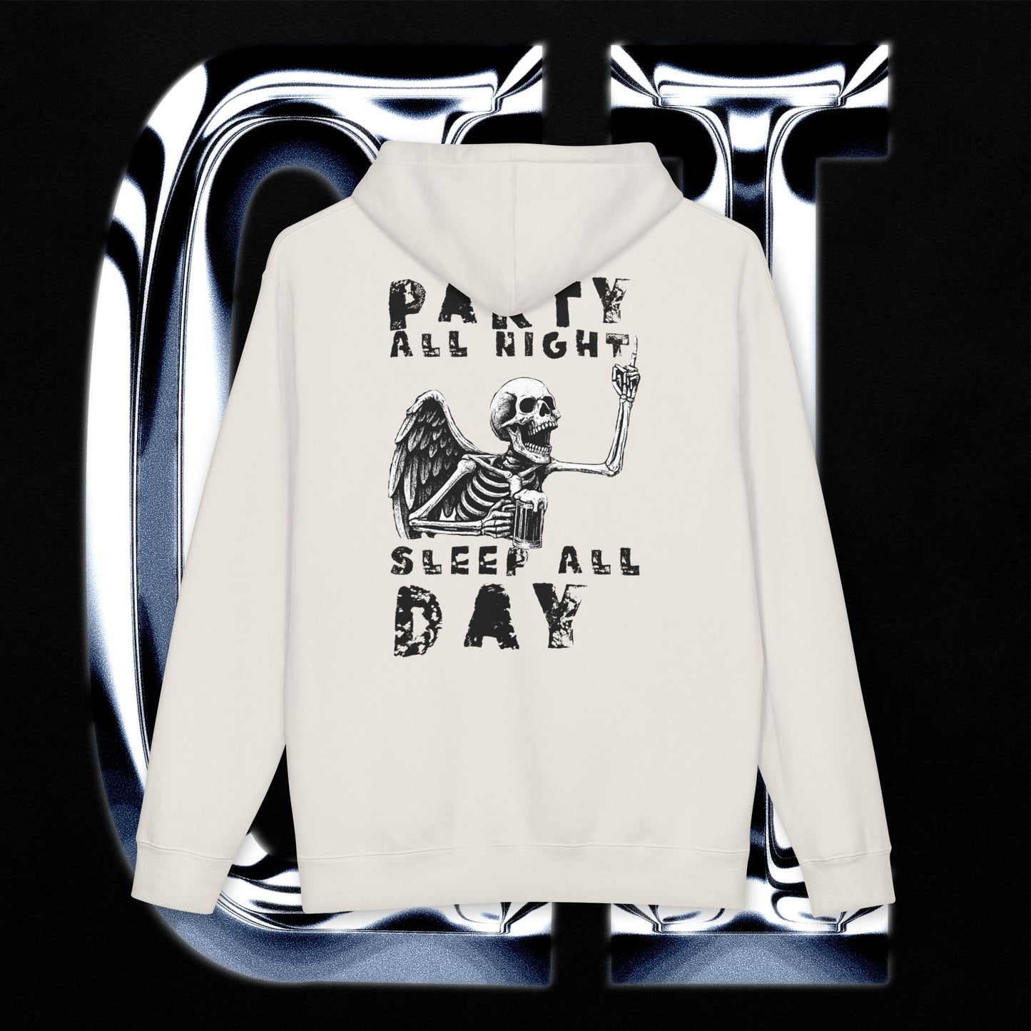 Party All Night, Sleep All Day Skeleton Graphic Pullover Hoodie