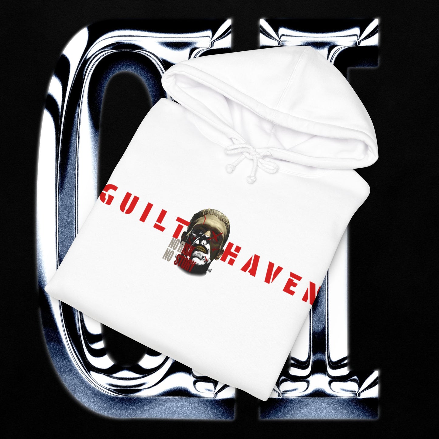 No Risk No Story "Guilt Haven" Hoodie — Graphic Pullover for Bold Adventurers