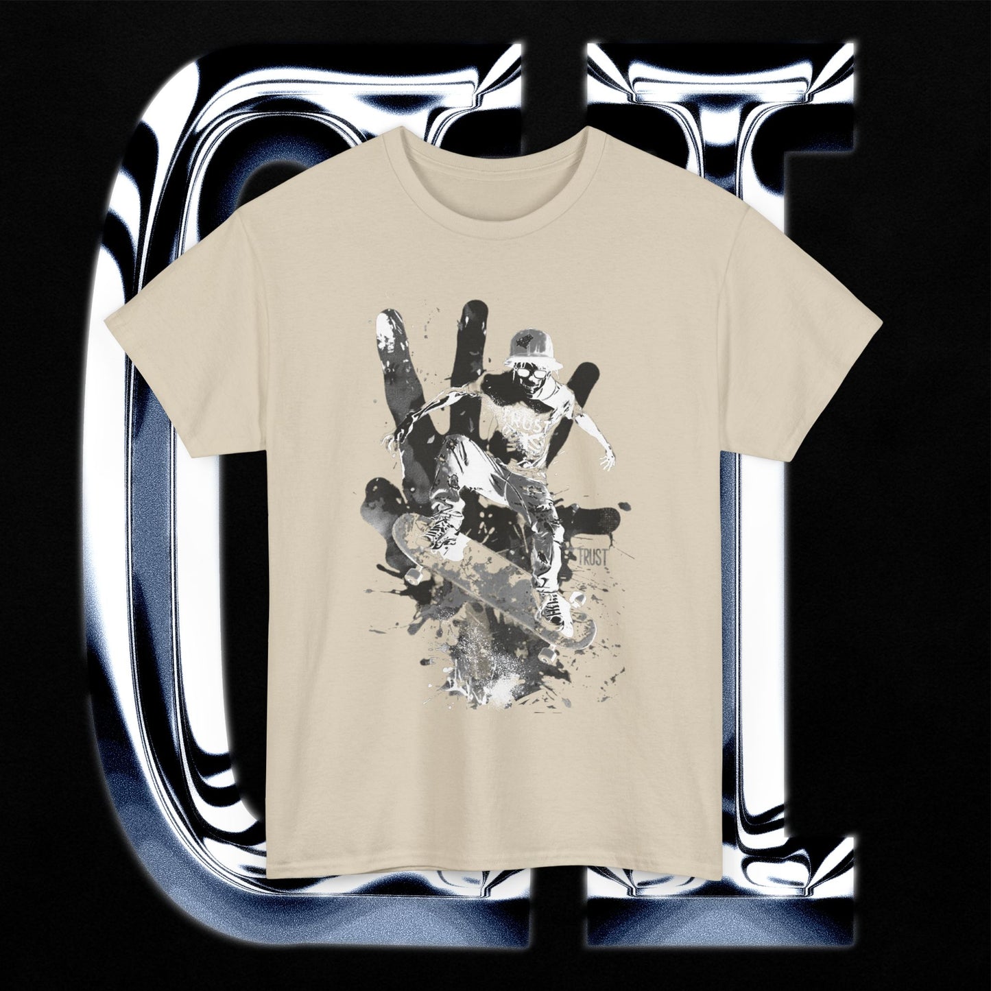 Skater Splash Tee – Unisex Heavy Cotton T-Shirt | Urban Grunge Skateboarding Graphic featuring skateboarder design.