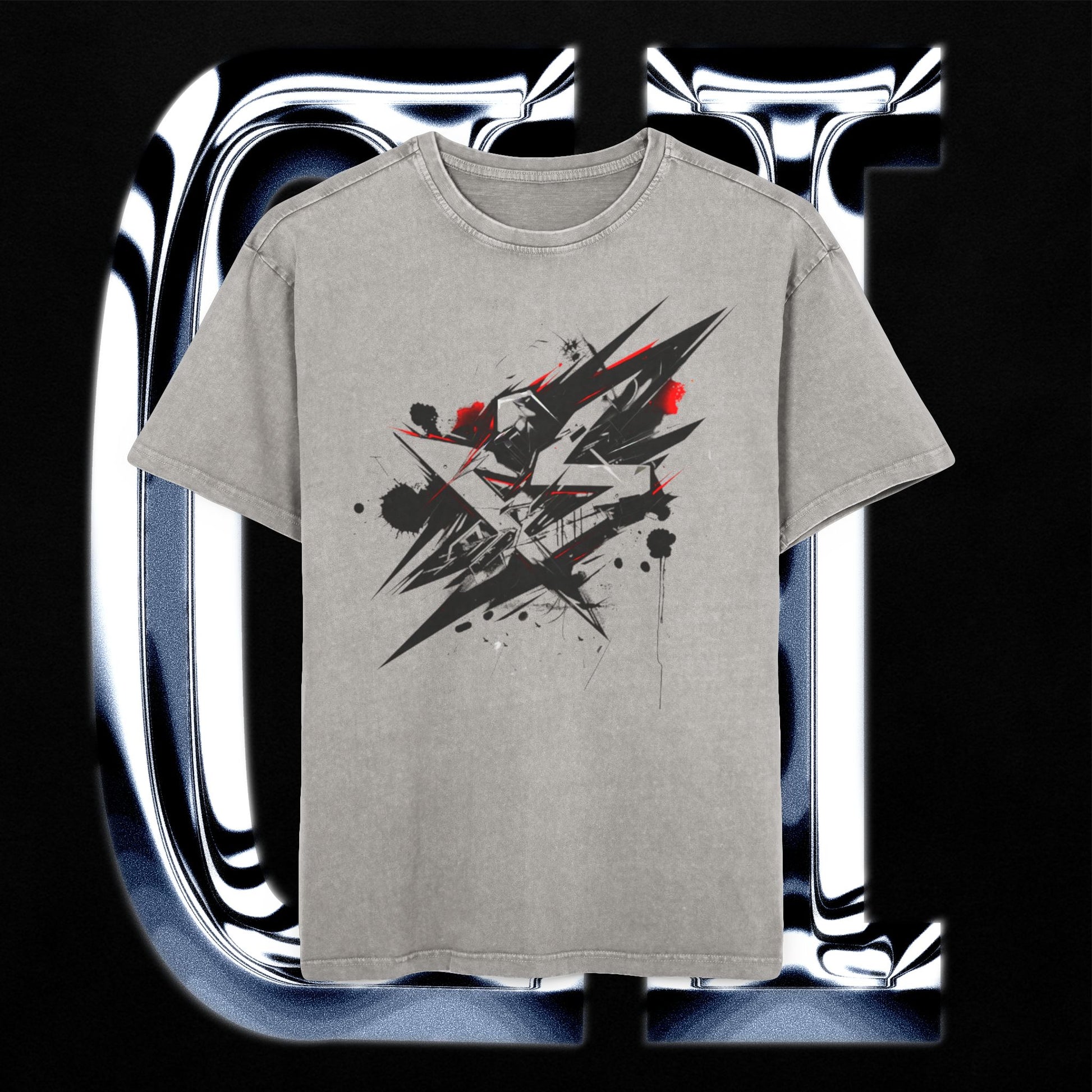Oversized Black Acid Wash Graphic Tee – Edgy Streetwear Shirt for Summer, Concerts & Casual Style on display.