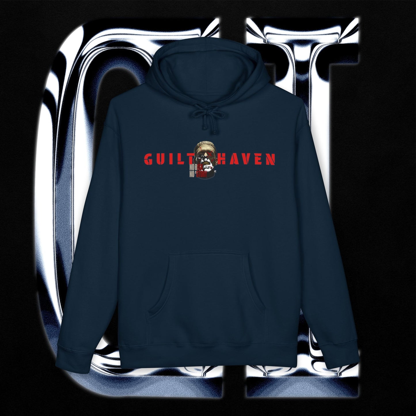 No Risk No Story "Guilt Haven" Hoodie — Graphic Pullover for Bold Adventurers