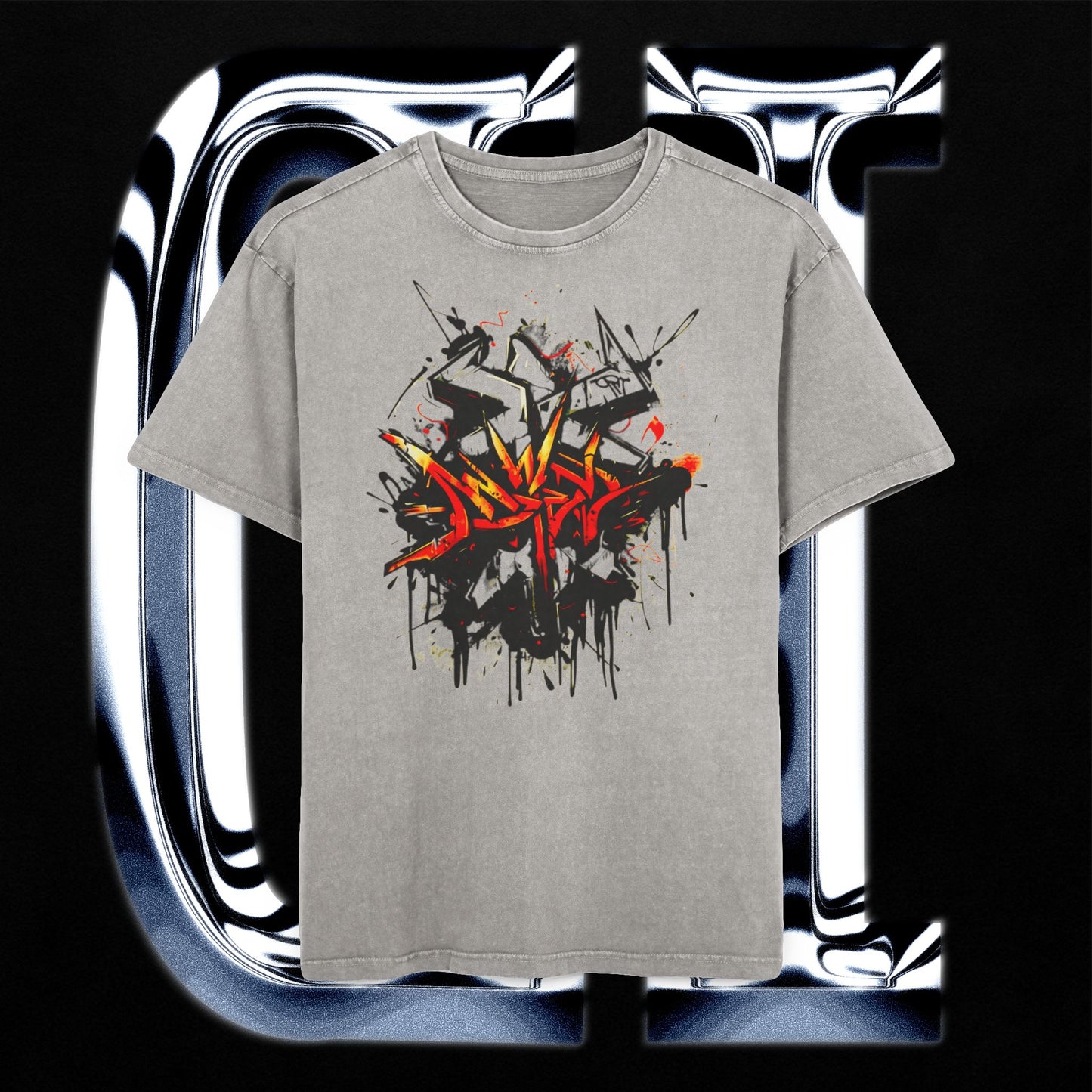 Urban Graffix Drip Tee – Street Art Style Graphic Oversized T-Shirt featuring a vibrant acid wash design.