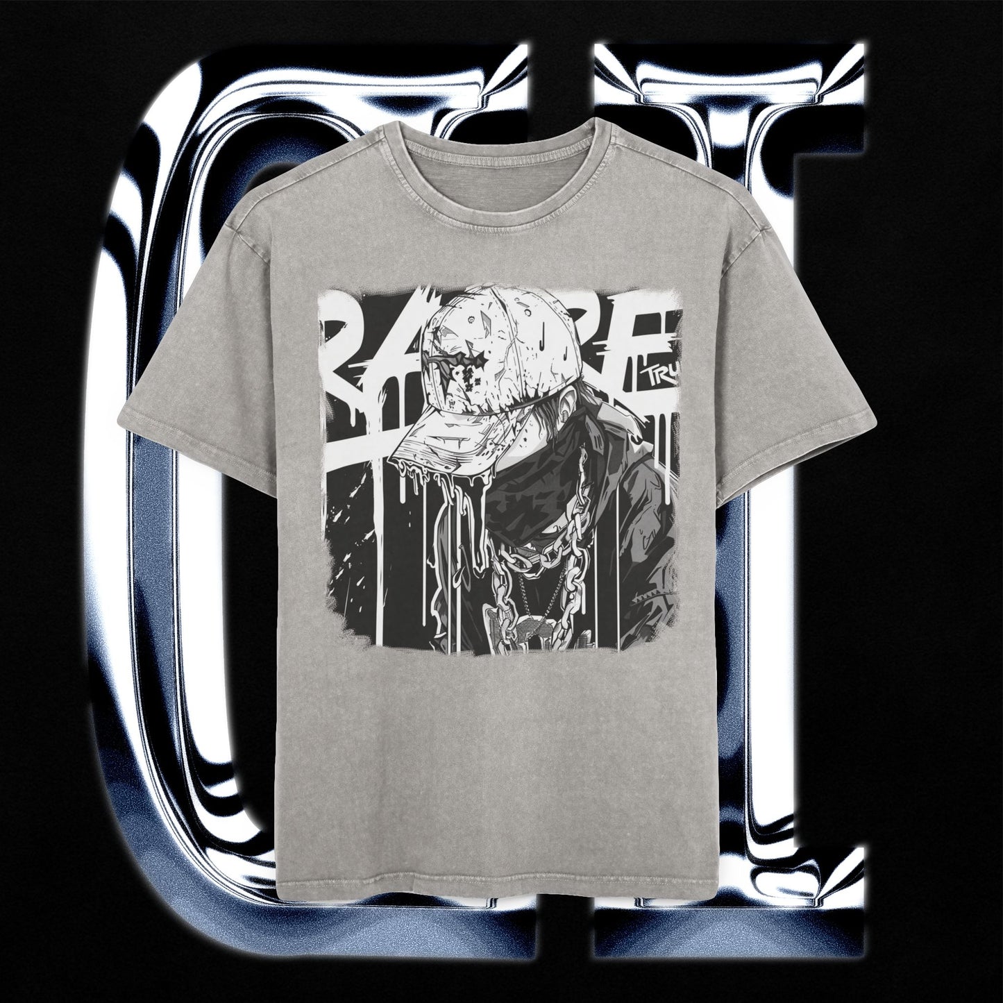 Rare True Streetwear Oversized T-Shirt – Monochrome Drip Art Graphic Tee in 100% Cotton with bold design.