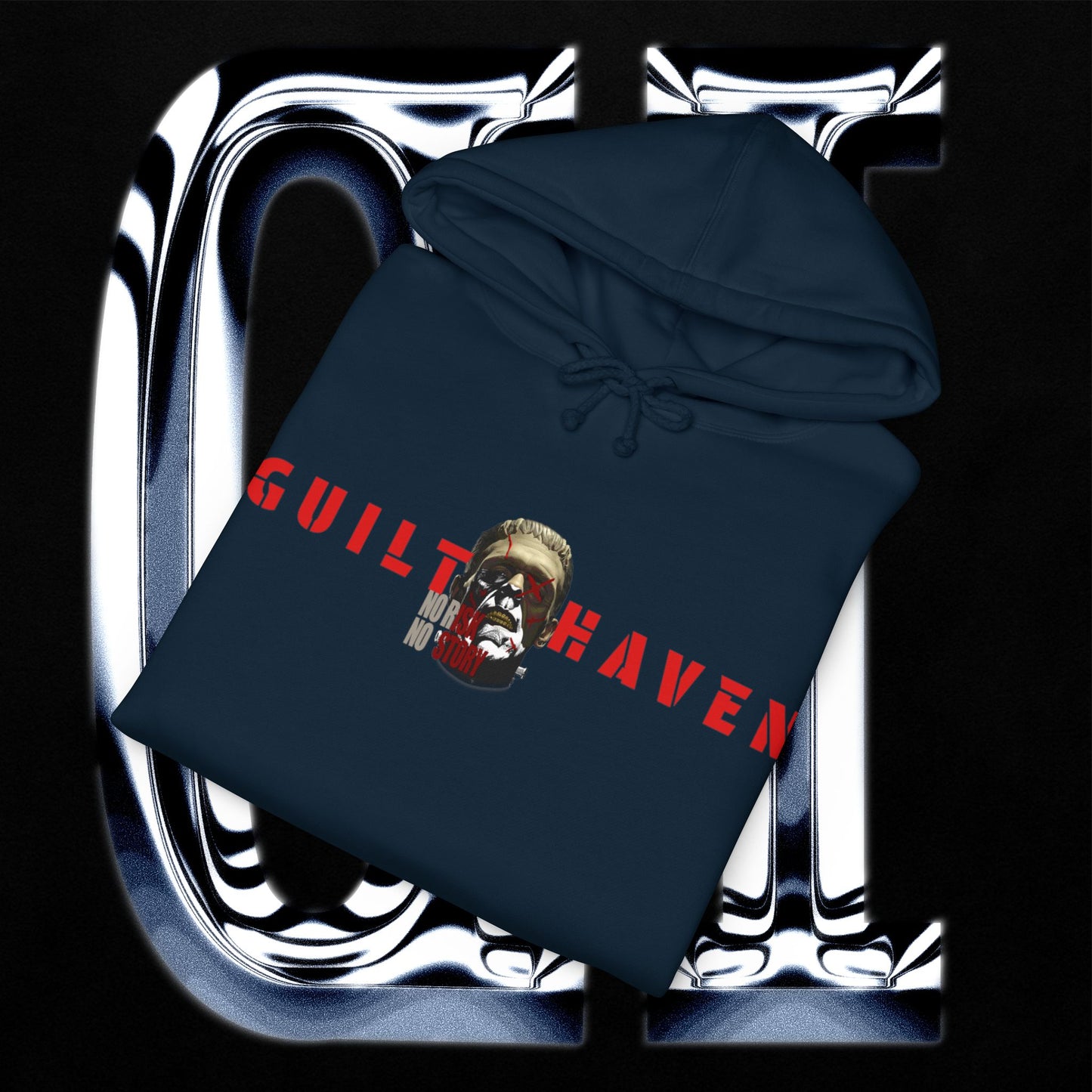 No Risk No Story "Guilt Haven" Hoodie — Graphic Pullover for Bold Adventurers
