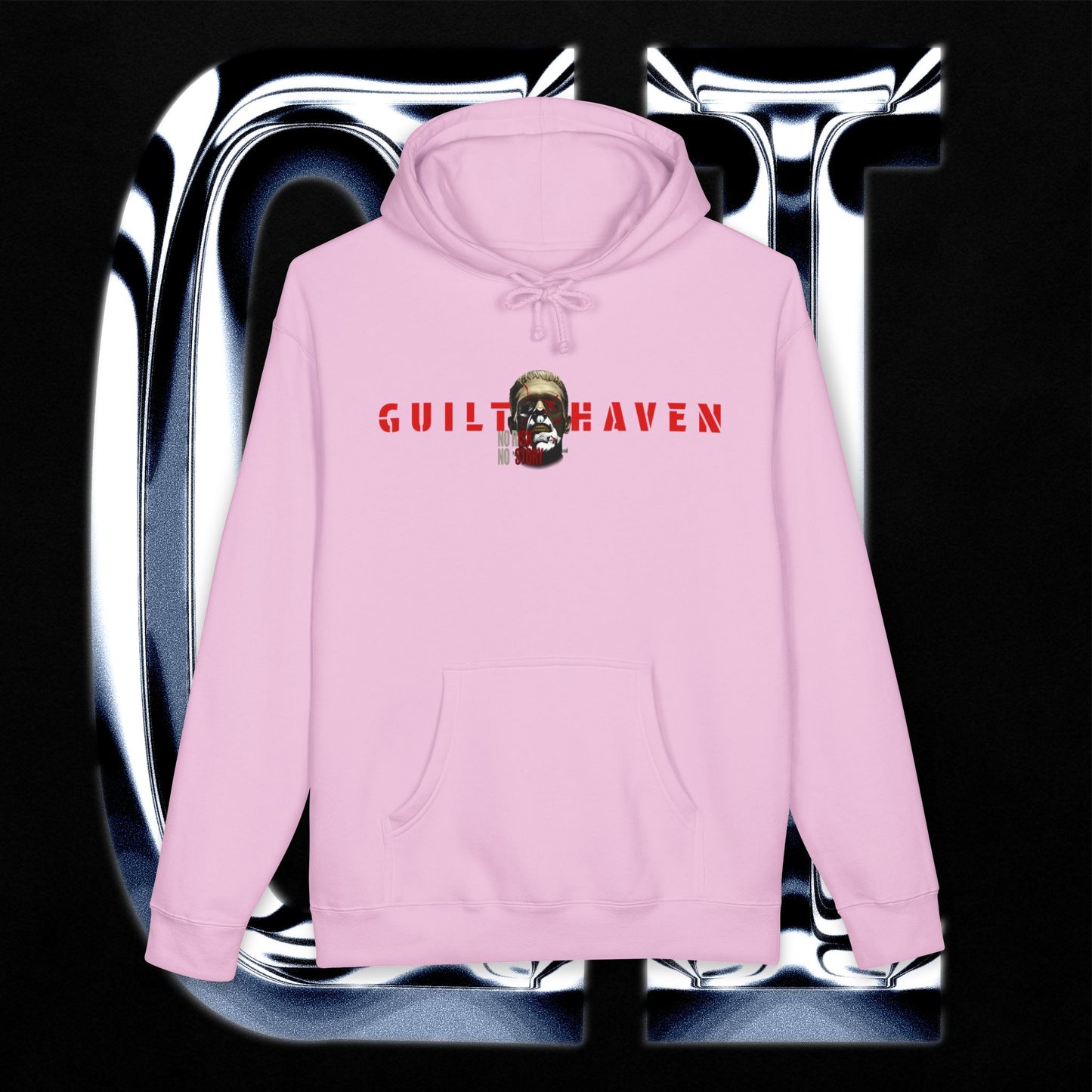 No Risk No Story "Guilt Haven" Hoodie — Graphic Pullover for Bold Adventurers
