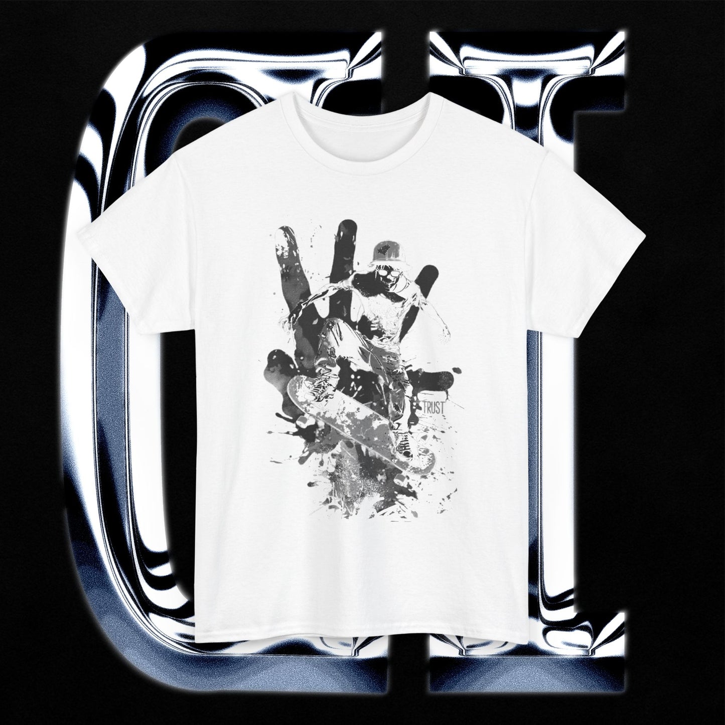 Skater Splash Tee – Unisex Heavy Cotton T-Shirt | Urban Grunge Skateboarding Graphic featuring skateboarder design.