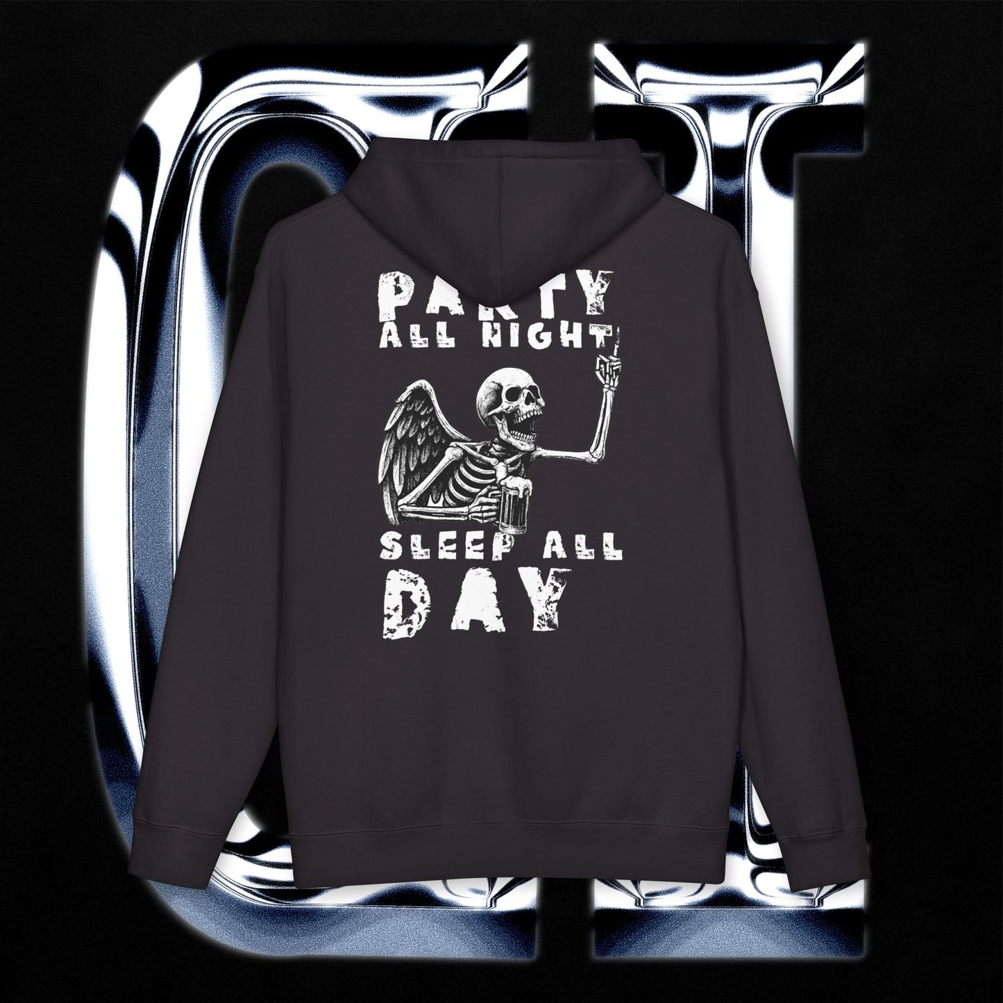 Party All Night, Sleep All Day Skeleton Graphic Pullover Hoodie