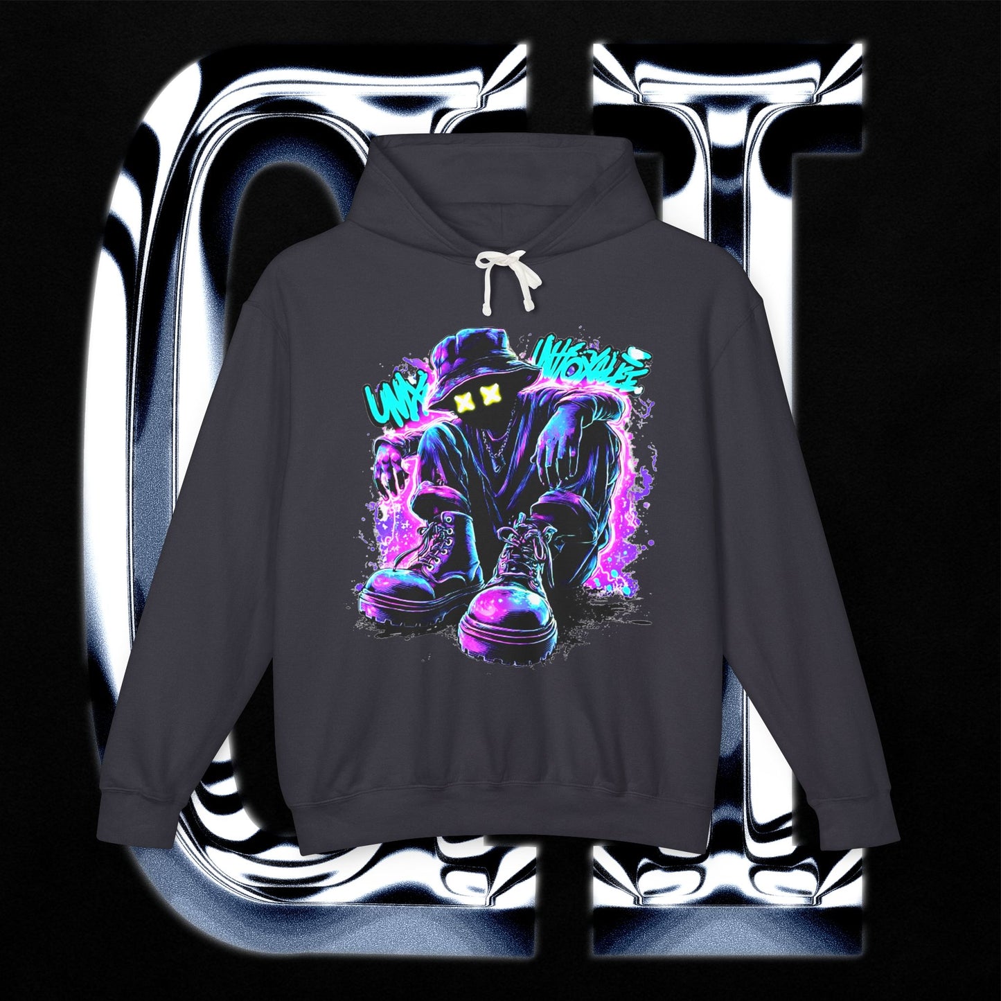 Mystery Shadow Hoodie — Neon Grunge “Who’s Watching” Streetwear