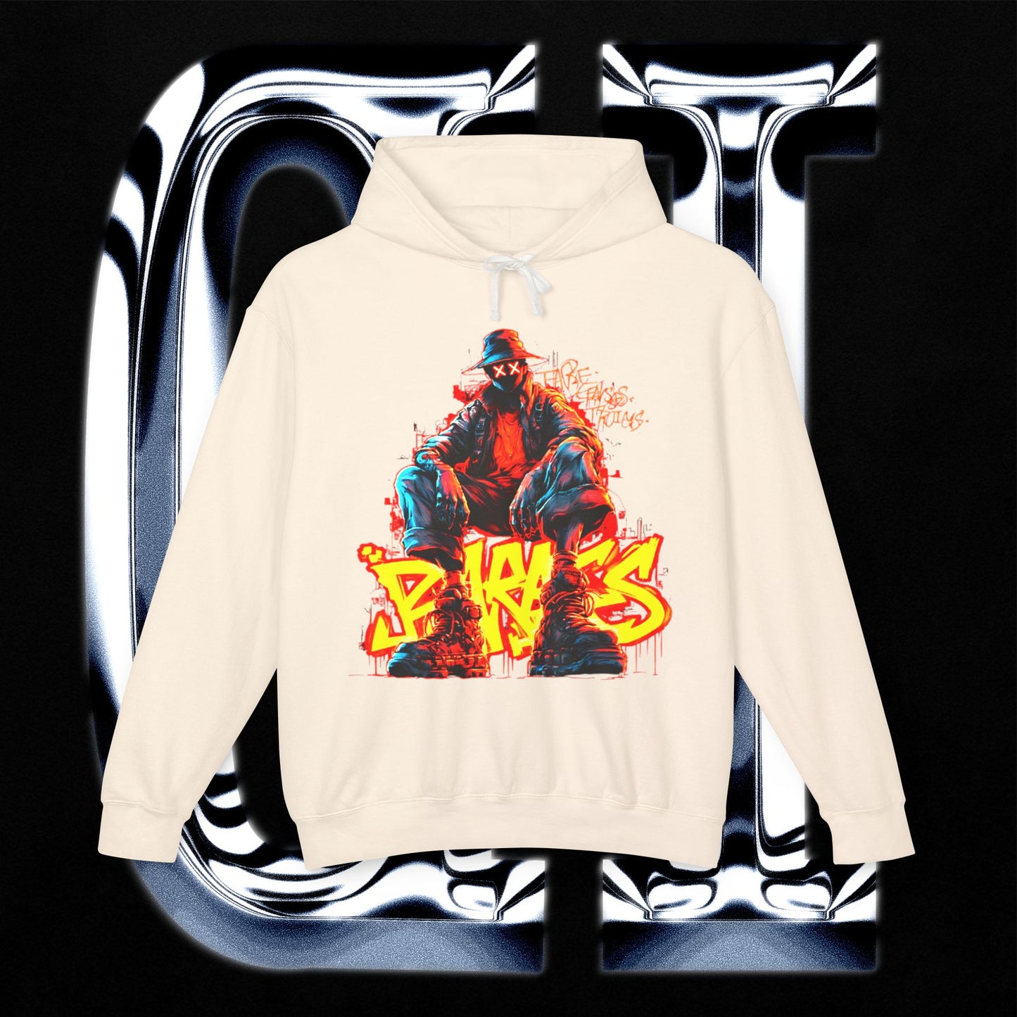 Fear Truth Streetwear Hoodie with urban graffiti art design, perfect for bikers and street style. ur
