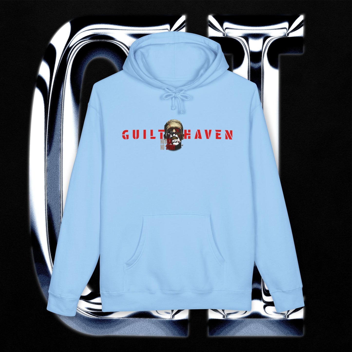 No Risk No Story "Guilt Haven" Hoodie — Graphic Pullover for Bold Adventurers