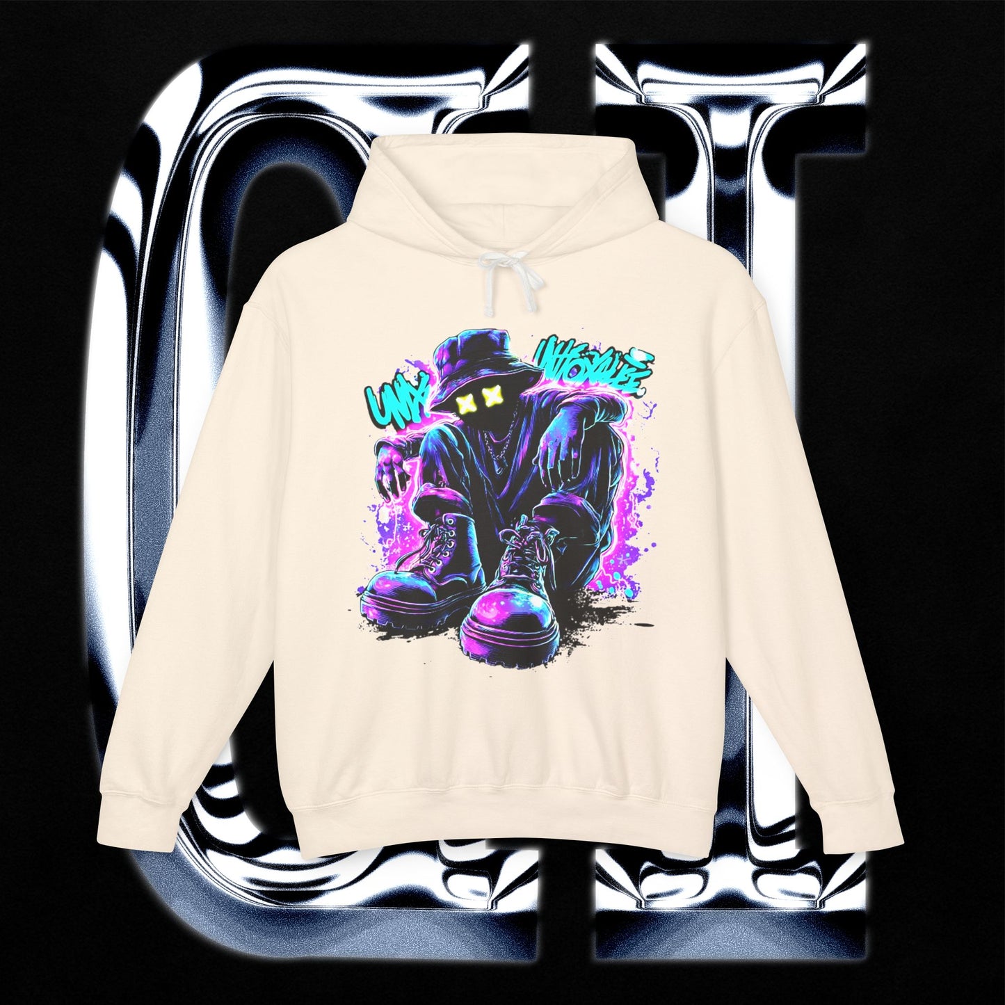 Mystery Shadow Hoodie — Neon Grunge “Who’s Watching” Streetwear