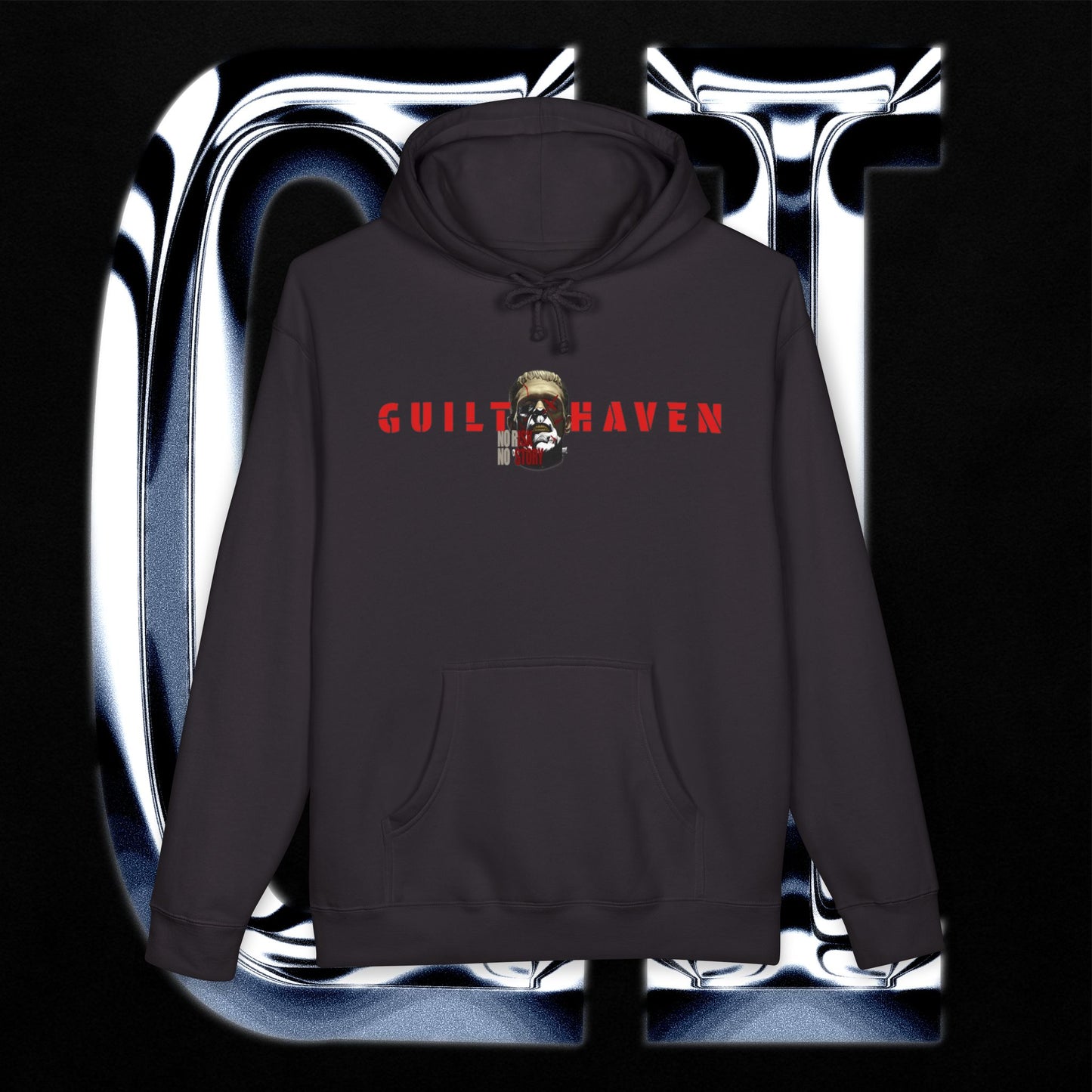 No Risk No Story "Guilt Haven" Hoodie — Graphic Pullover for Bold Adventurers