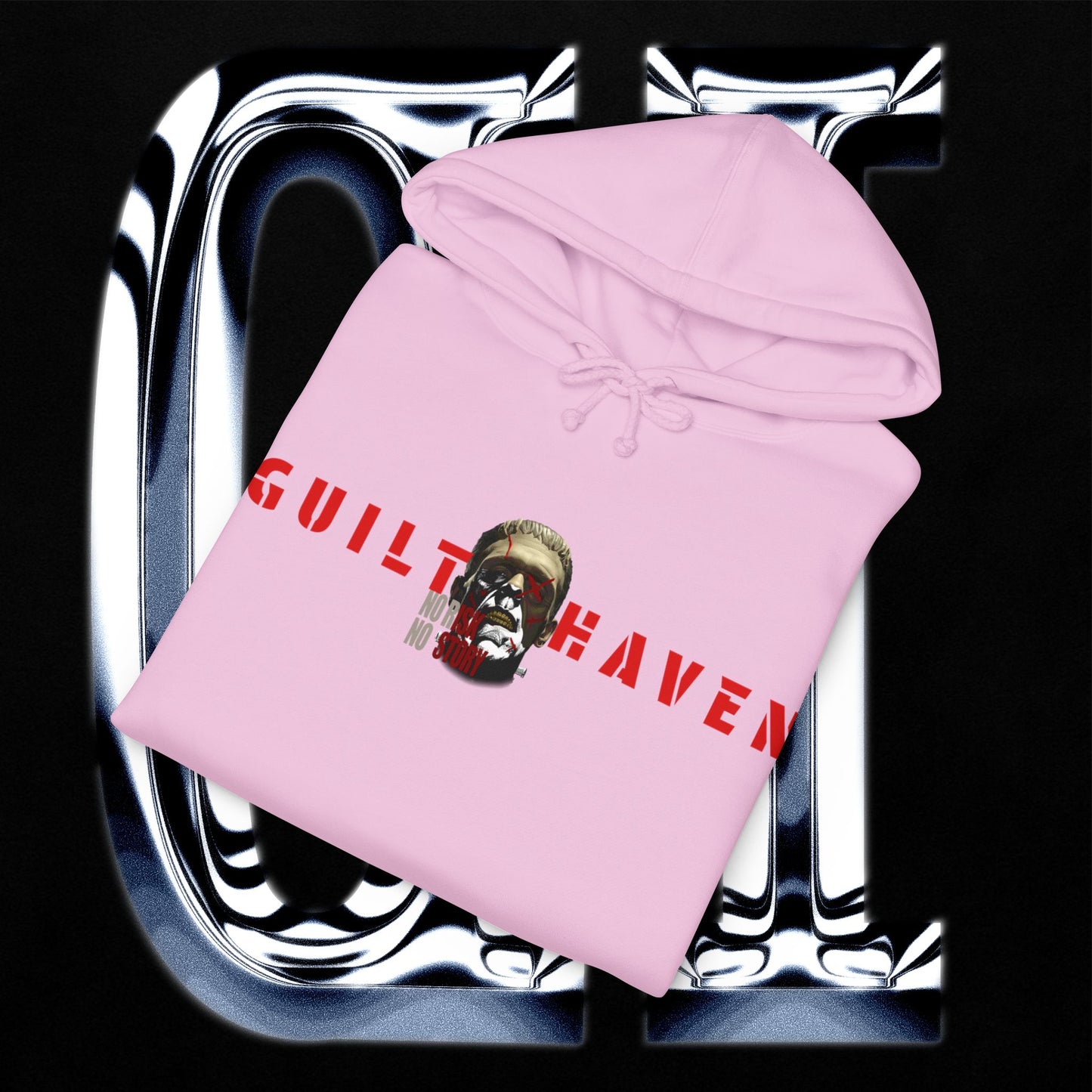 No Risk No Story "Guilt Haven" Hoodie — Graphic Pullover for Bold Adventurers