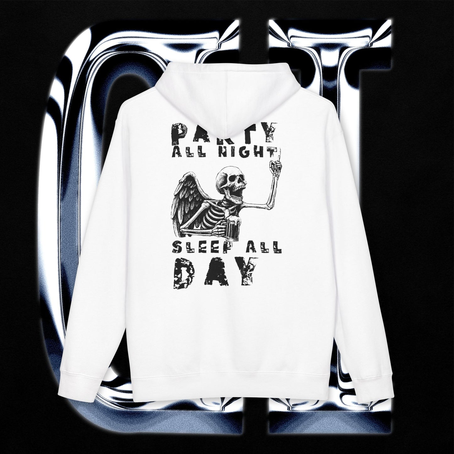 Party All Night, Sleep All Day Skeleton Graphic Pullover Hoodie