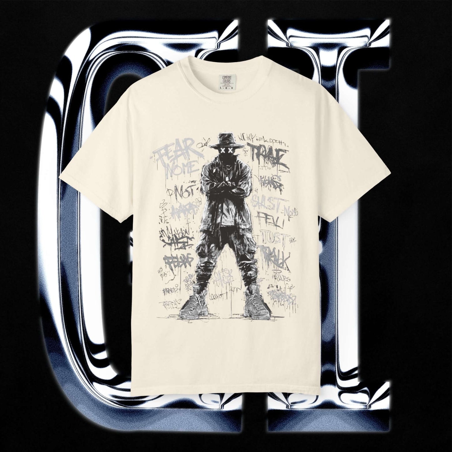 Garment-Dyed Streetwear Tee – Fear Non-Graphic featuring bold graphic design on a light background.