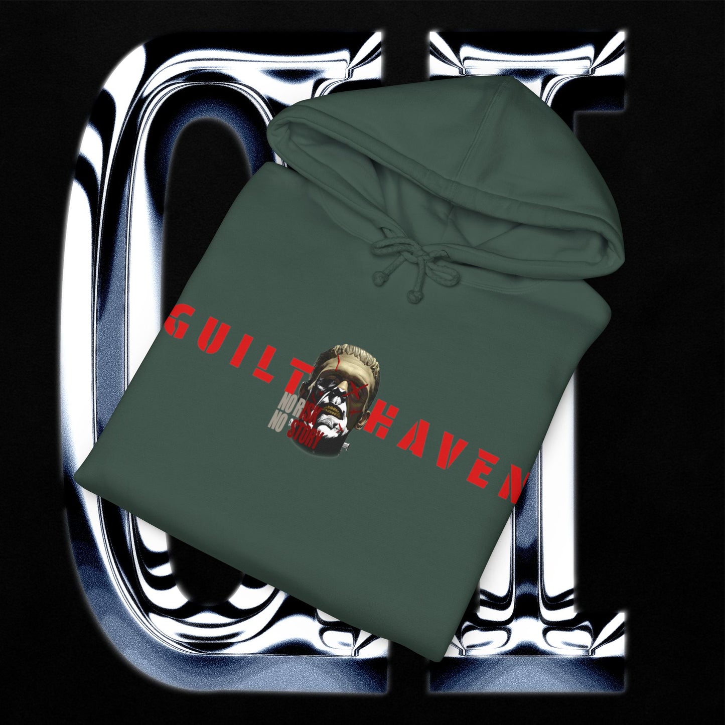 No Risk No Story "Guilt Haven" Hoodie — Graphic Pullover for Bold Adventurers