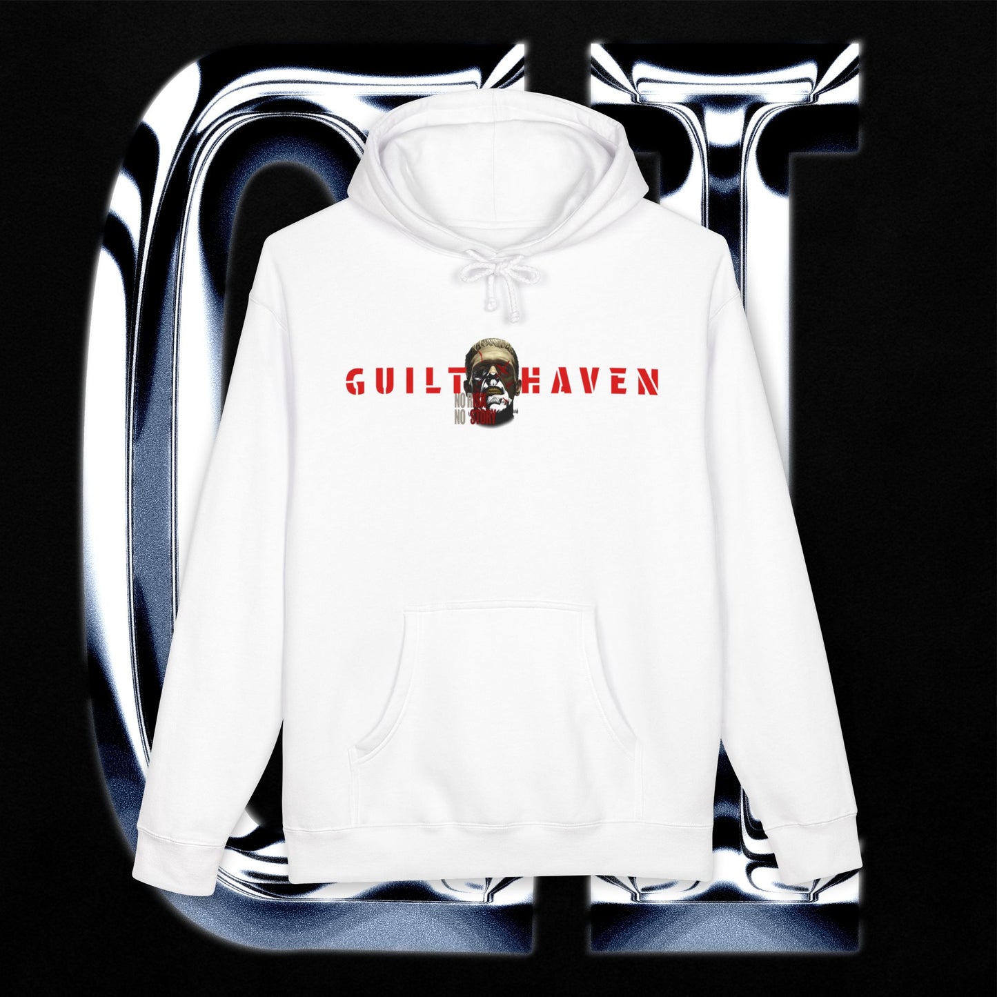 No Risk No Story "Guilt Haven" Hoodie — Graphic Pullover for Bold Adventurers