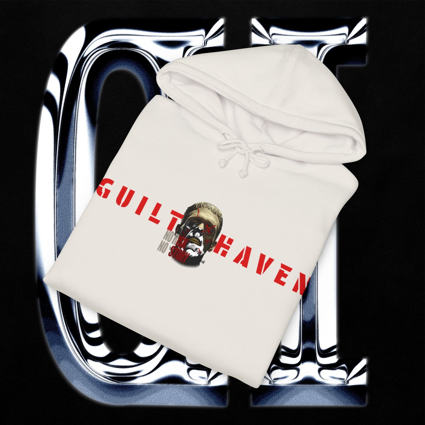 No Risk No Story "Guilt Haven" Hoodie — Graphic Pullover for Bold Adventurers