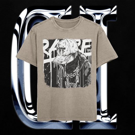 Rare True Streetwear Oversized T-Shirt – Monochrome Drip Art Graphic Tee in 100% Cotton featuring bold hooded figure design.