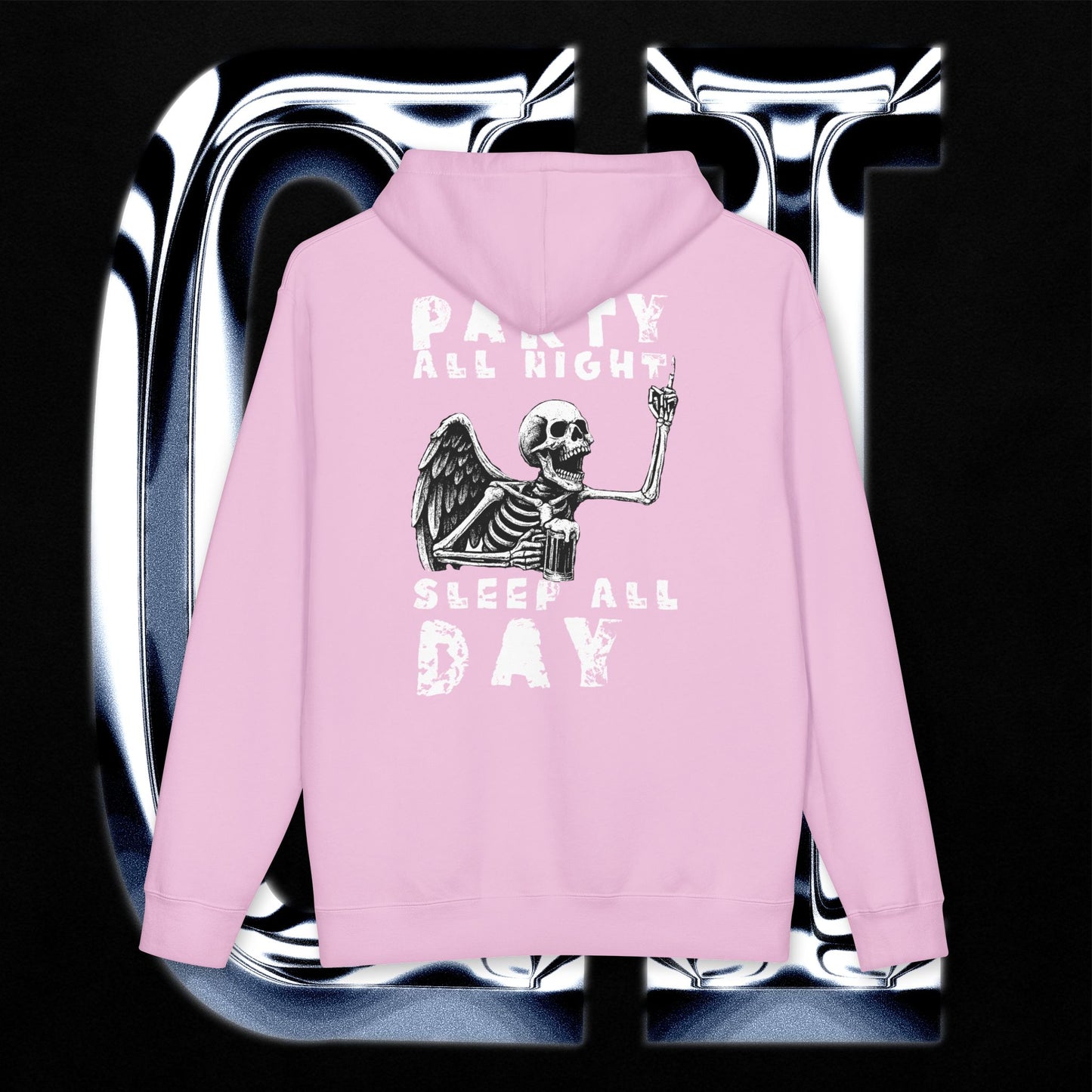 Party All Night, Sleep All Day Skeleton Graphic Pullover Hoodie