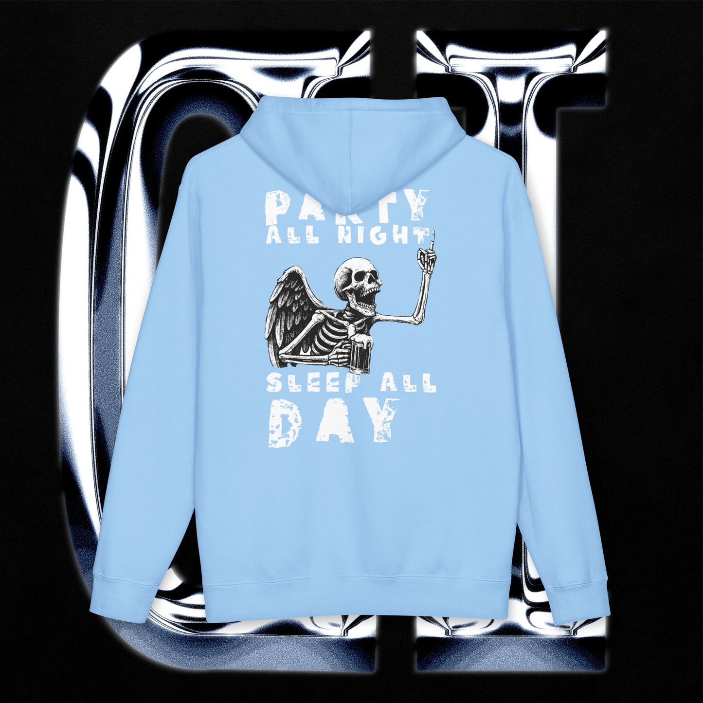 Party All Night, Sleep All Day Skeleton Graphic Pullover Hoodie