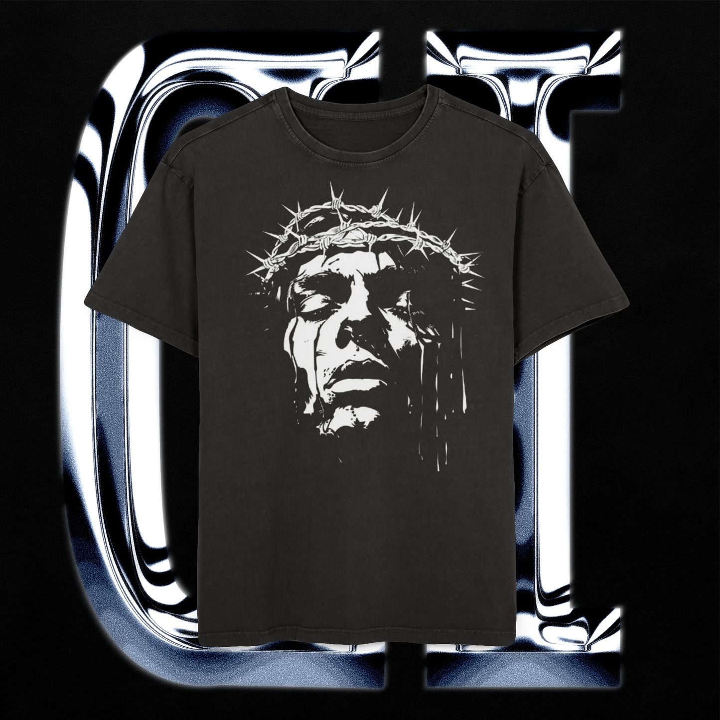 Jesus Wept Oversized Acid-Washed T-Shirt – Faith-Based Streetwear with Crown of Thorns Graphic