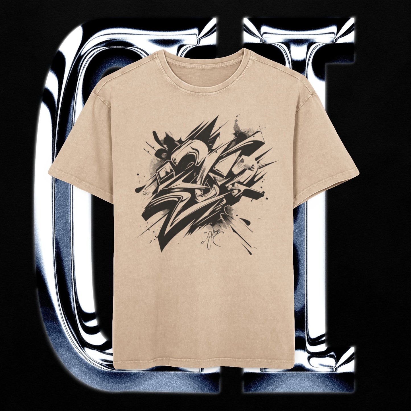 Men’s Acid Wash Oversized Graffiti T-Shirt – 100% Cotton Streetwear Tee featuring bold graffiti design