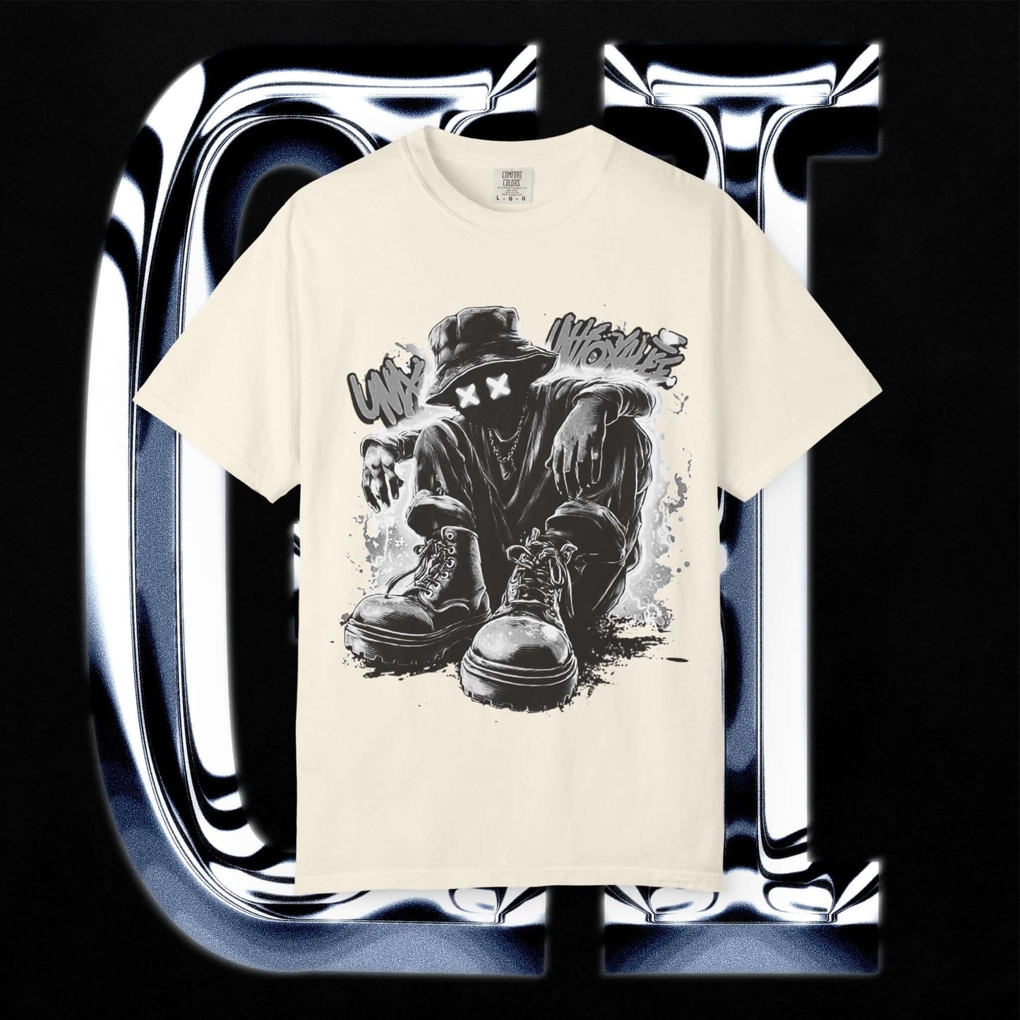 Garment-Dyed Streetwear Tee XX Urban Recline Graphic featuring bold graphic design and relaxed fit on a cream background.